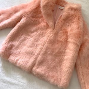 Meshki Pink faux fur coat with collar